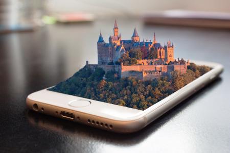 城堡，山，森林，智能手机，photomanipulation