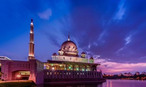 马来西亚，云，晚上，海峡，日落，清真寺，紫色，马来西亚，putrajaya，灯，天空