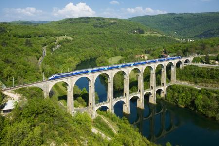 自然，山，法国，高速列车，火车，组成，河，桥，美丽
