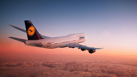 飞机，汉莎航空公司，波音747,8i，天空，云彩