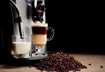 咖啡，咖啡机，饮料，麦片，玻璃，牛奶