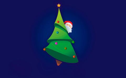 新年，球，圣诞老人，新年，圣诞老人，圣诞树，矢量，极简主义