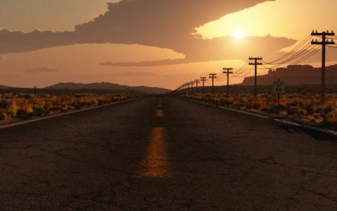 高速公路，在路上，无处可去，在沙漠中的小径