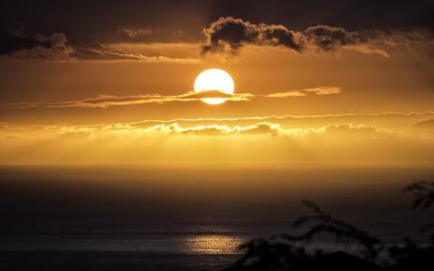 海洋，海滩，日落，日落，夏威夷