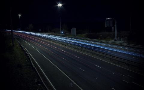 高速公路，路，灯，晚上