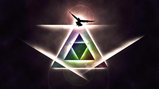 三角形，金字塔，发光，鸟，光线，眩光，空间，老鹰