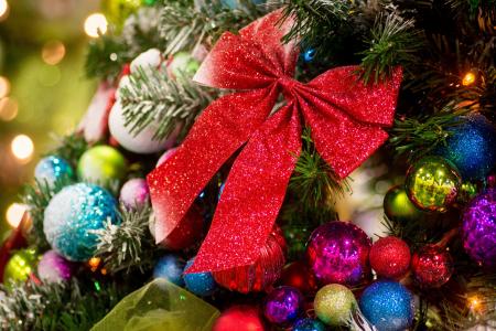 圣诞树，弓，球，玩具，装饰品
