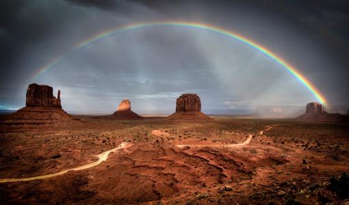 美国，犹他州，谷，岩石，天空，彩虹，美女