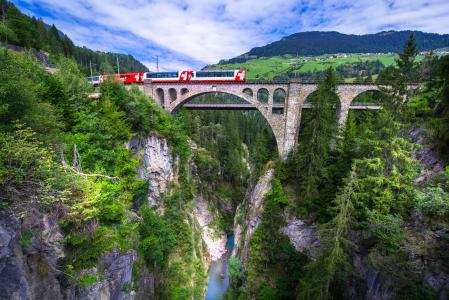 照片，性质，火车，火车，瑞士，岩石，桥梁
