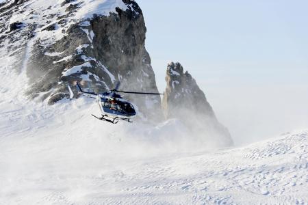 直升机，冬天，雪，坡，ec145，山，欧洲直升机公司，岩石