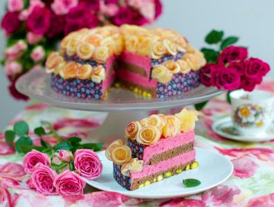 甜点，蛋糕，鲜花，玫瑰，百胜，百胜
