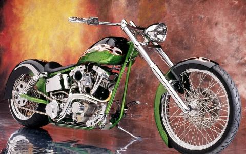 摩托车，自定义，绿色，超级，美丽