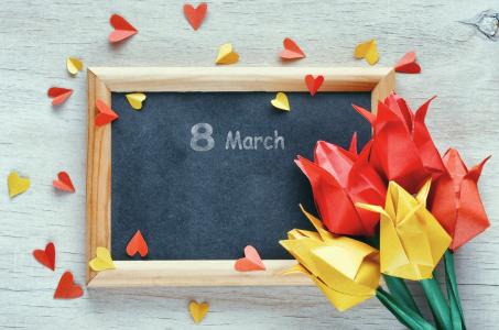 3月8日，假期，董事会，鲜花，郁金香，折纸