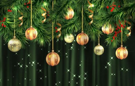 假日，矢量，图形，新，年，球，圣诞树