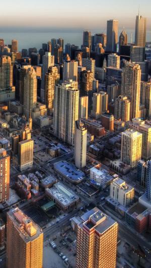芝加哥鸟瞰日落iPhone 6壁纸