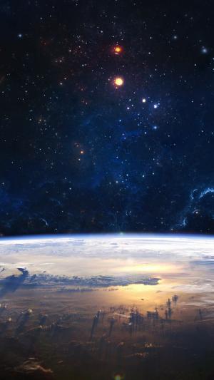 星星外层空间地球太阳iPhone 6壁纸