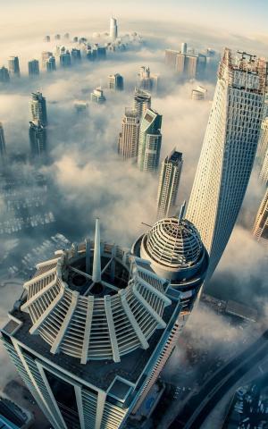城市景观雾迪拜鸟瞰图iPhone 6 Plus高清壁纸
