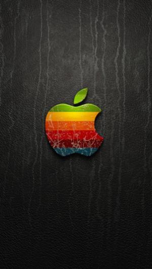 颜色在黑皮革iPhone 5墙纸上的苹果商标