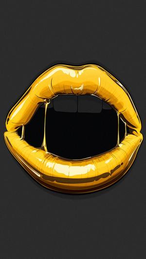 金色的嘴唇开放的插图iPhone 5壁纸