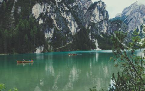 湖泊，森林，皮划艇，度假，夏天，性质