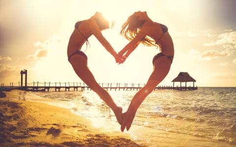爱，沙滩，阳光，夏天，快乐，性感