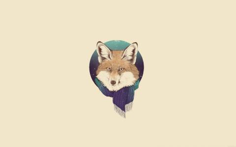 小狐狸，冬季型插画，艺术，最小