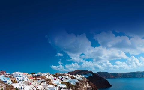 圣托里尼岛，阳光灿烂，一天，希腊，海洋，大自然