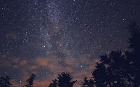 晚上，天空，星星，银河，木材，性质，蓝色
