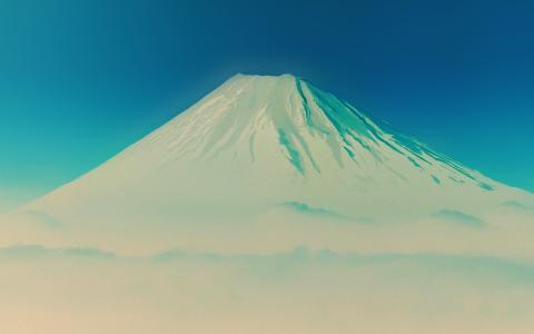 富士，蓝，山，孤独