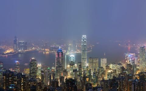 天际线，香港，城市，晚上就住