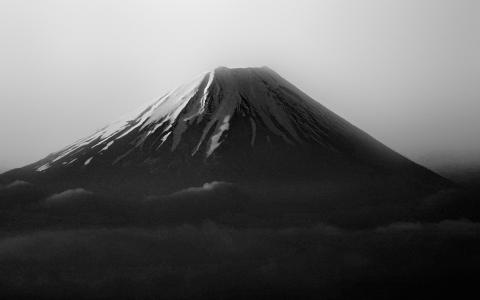 富士，黑暗，山，孤独