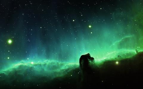 马，头，蓝色，星云，天空，空间，星星