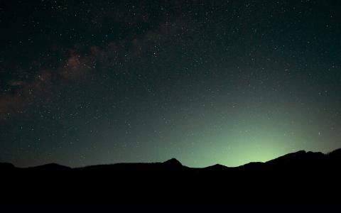 晚上，天空，绿色，宽，山，明星，闪耀，性质
