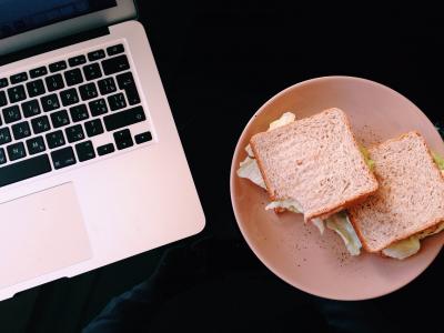 macbook，午餐，三明治，食品，板，电脑，笔记本电脑，技术，业务
