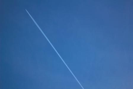 飞机，凝结尾迹，蓝色，天空