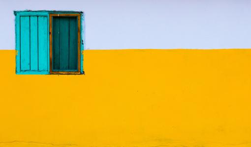 黄色，白色，墙壁，窗口，房子，家，建筑