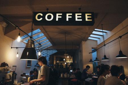 咖啡，商店，咖啡厅，餐厅，人，客户，咖啡机，咖啡因，灯