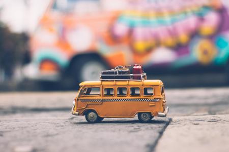 巴士，车辆，玩具，旅行，反射，模糊，散景