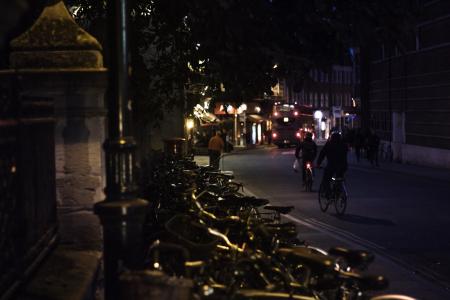 牛津，夜，街，路灯，自行车，自行车