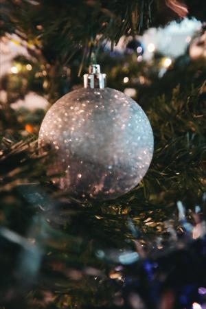 圣诞节，树，银，闪光，球，饰品，灯，显示，设计，模糊