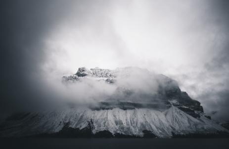 山，高原，火山，云，雾，性质，黑色和白色