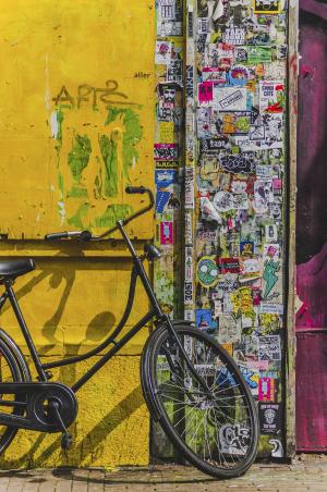 自行车，自行车，审美，贴纸，破坏，纸，标志，墙，标志