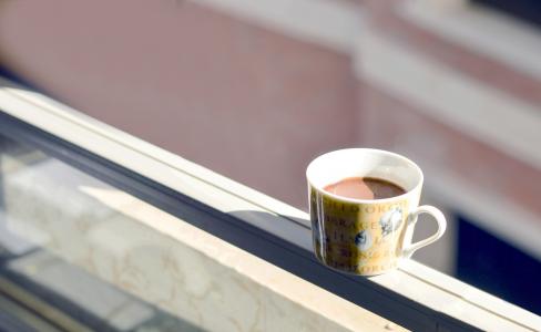 杯子，杯子，热，饮料，巧克力，窗口，阳光，一天，早上