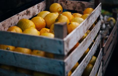 水果，柠檬，篮子，市场，作物，橙色，生产