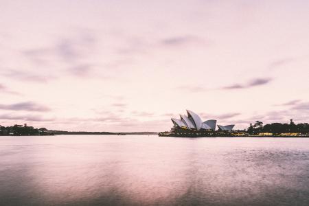 悉尼歌剧院，澳大利亚，海，水，建筑，建筑，城市，城市，天空，云，日落，黄昏