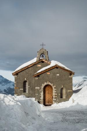 教堂，十字架，贝尔，冬季，雪，冷，阳光，晴朗，天空