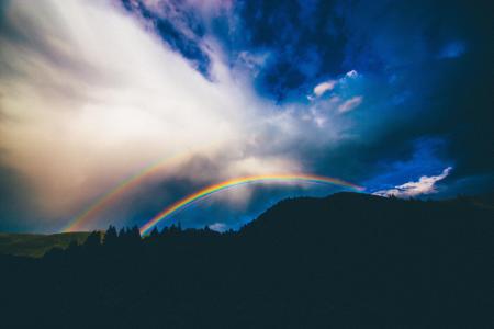 彩虹，天空，云，风暴，景观，山，自然，剪影