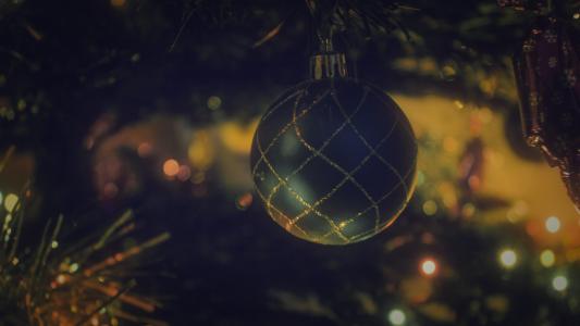 圣诞节，树，球，装饰，饰品，灯，散景，模糊