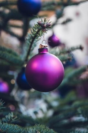 圣诞节，球，假期，聚会，庆典，树，紫罗兰色，绿色，装修
