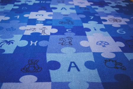 蓝色，拼图，地毯，字母，数字，儿童，孩子们